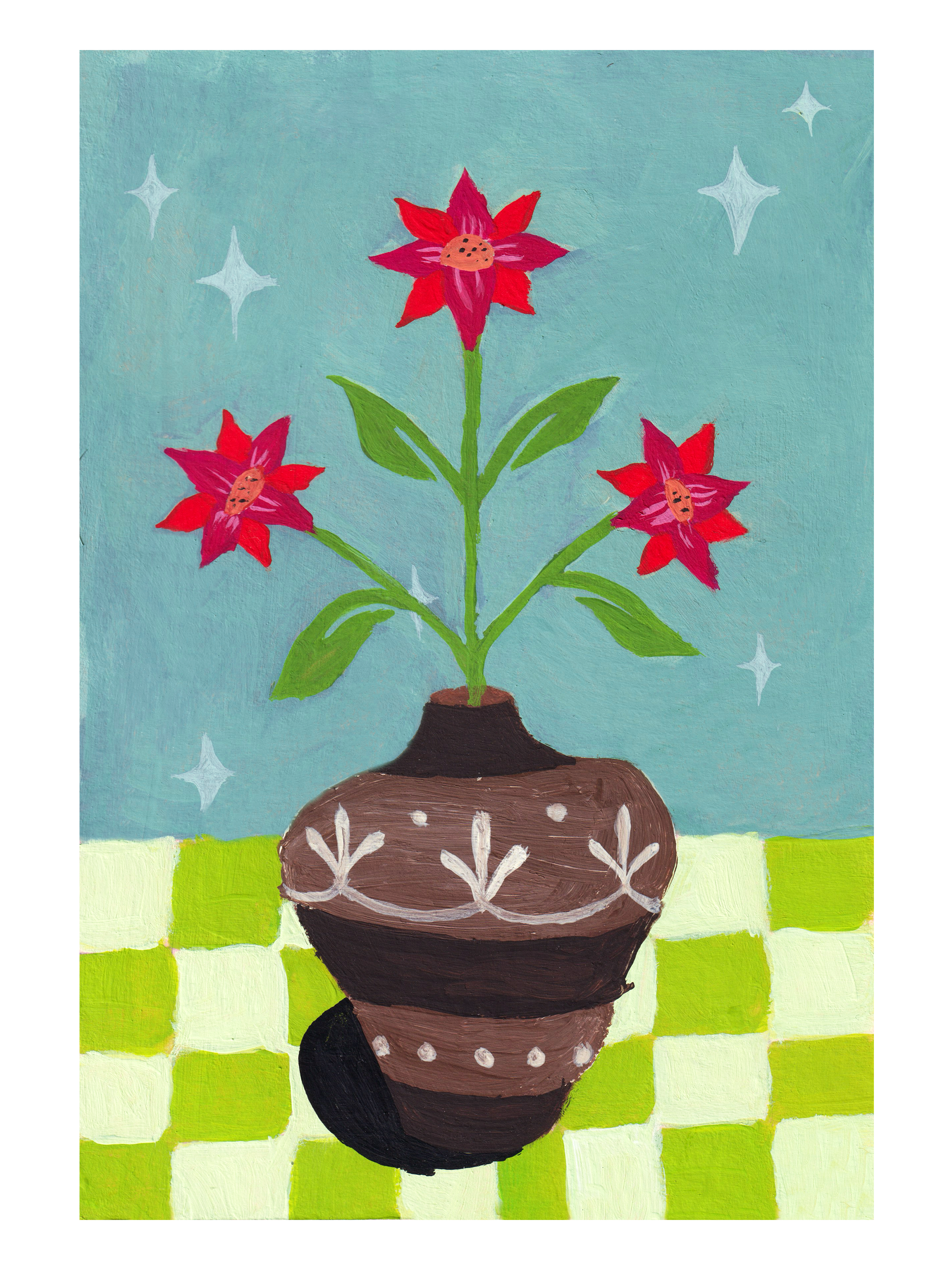 Postkarte "Blümchen in einem braunen Top"